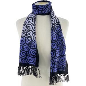 Jody Coyote Y2K Purple/Black Silk Swirl Print Fringe Scarf Women’s Pre-Owned